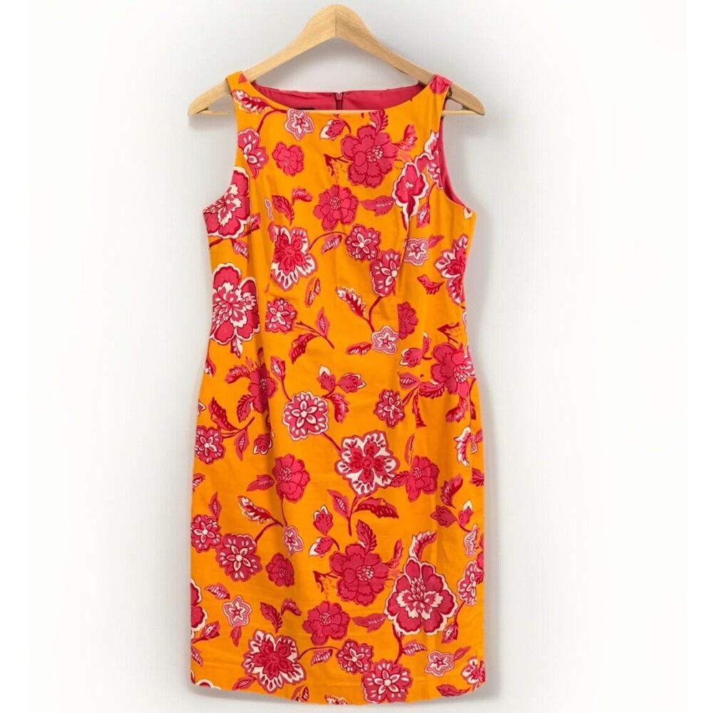Jones New York Pink Floral Dress Women's Size 4 Sleeveless Fully Lined Cotton